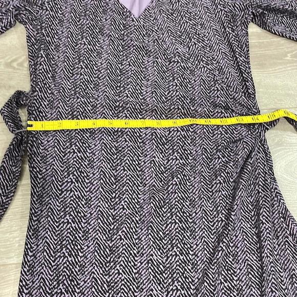 Talbots Petites Faux Wrap 3/4 Sleeve Dress Black Purple P - Picture 11 of 16